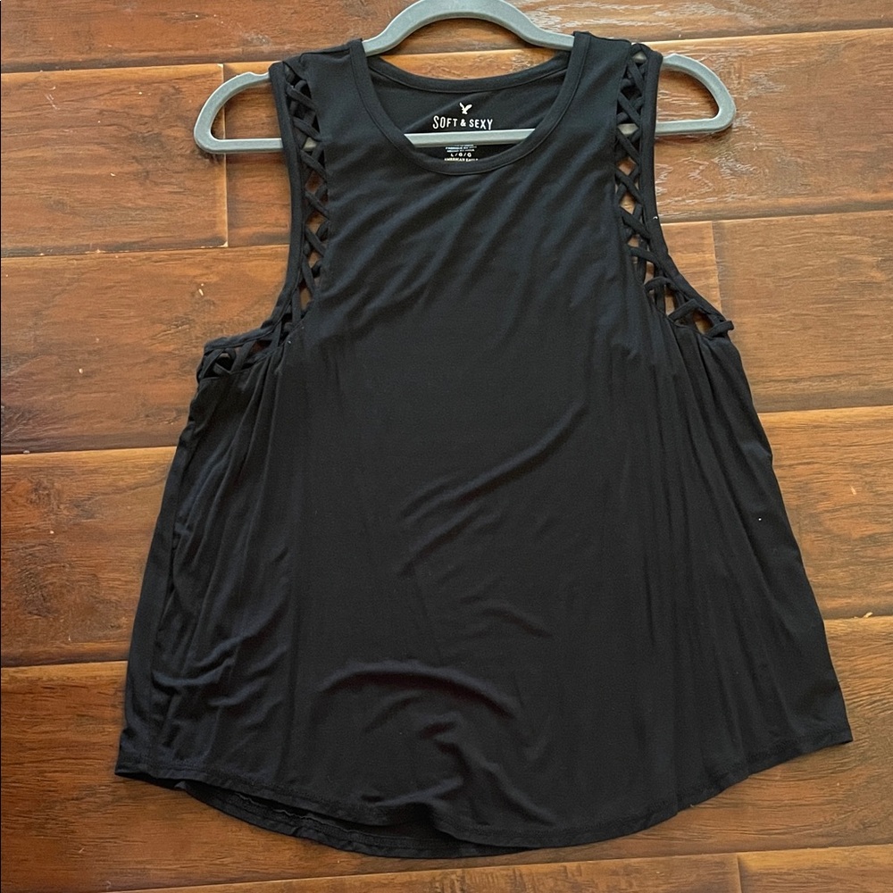 American Eagle Outfitters Black Tank Top with Cutout Sides